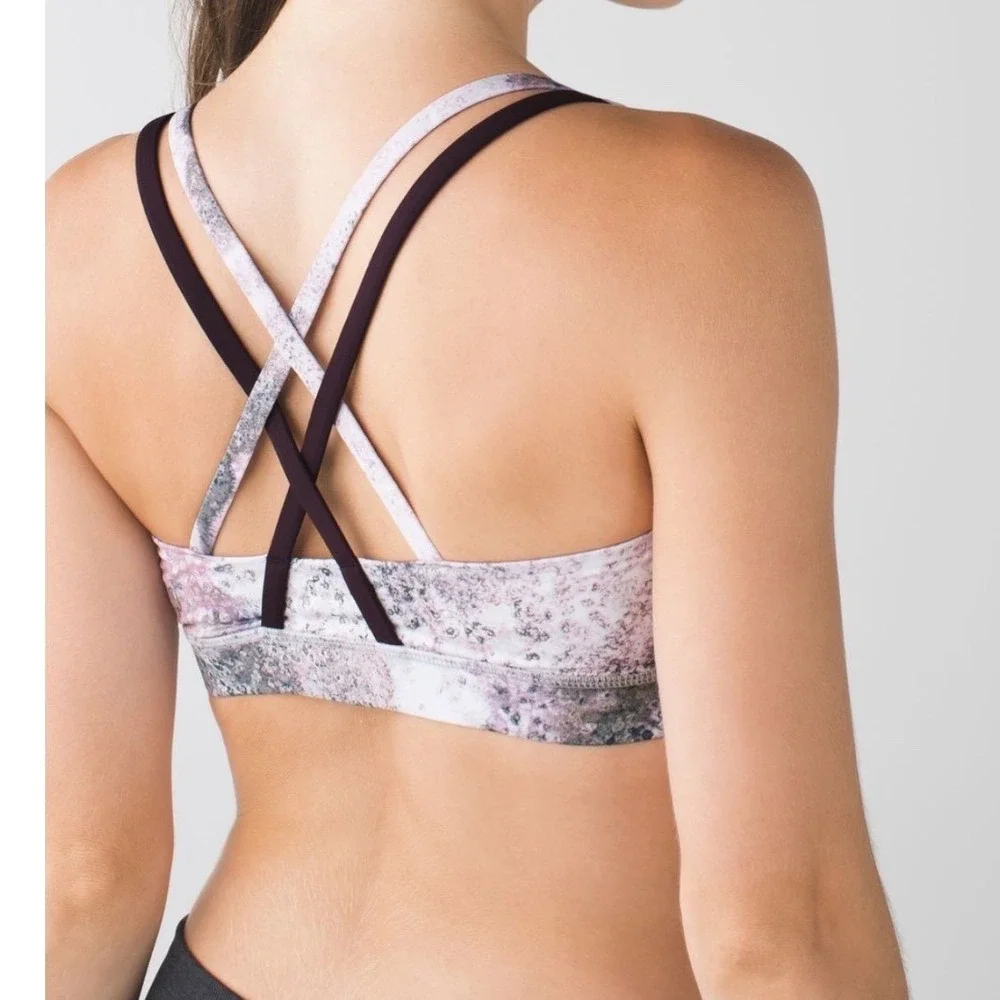 Lululemon Energy Bra Multi Color Abstract Marble Strappy Back Sports Bra Size 4